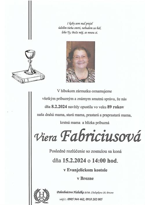 Zomrela sestra Viera Fabriciusová