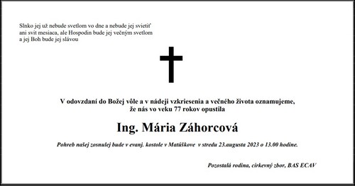 Zomrela Mária Záhorcová