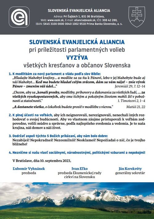 Výzva Slovenskej evanjelickej aliancie pred voľbami