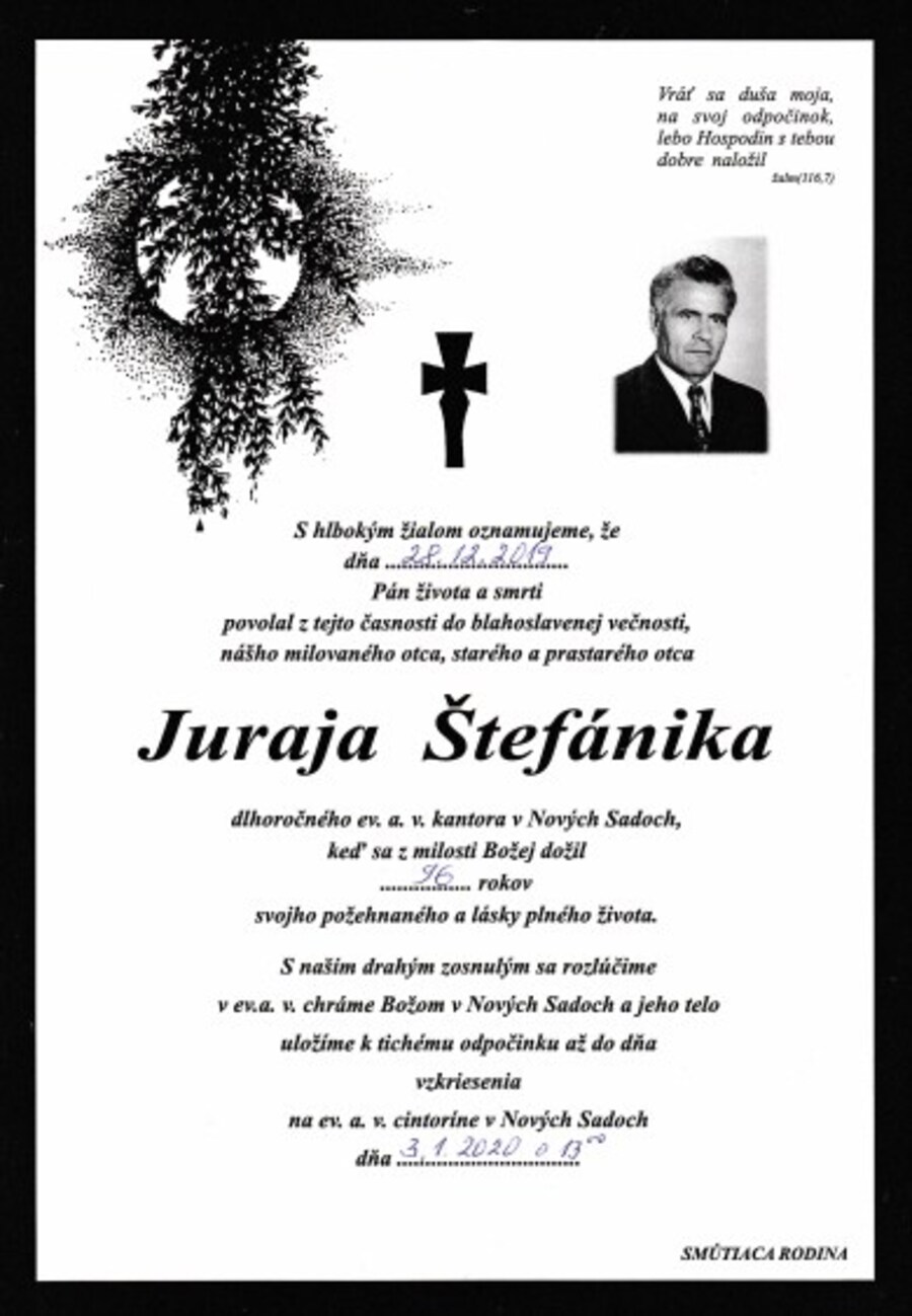 Zomrel kantor Juraj Štefánik