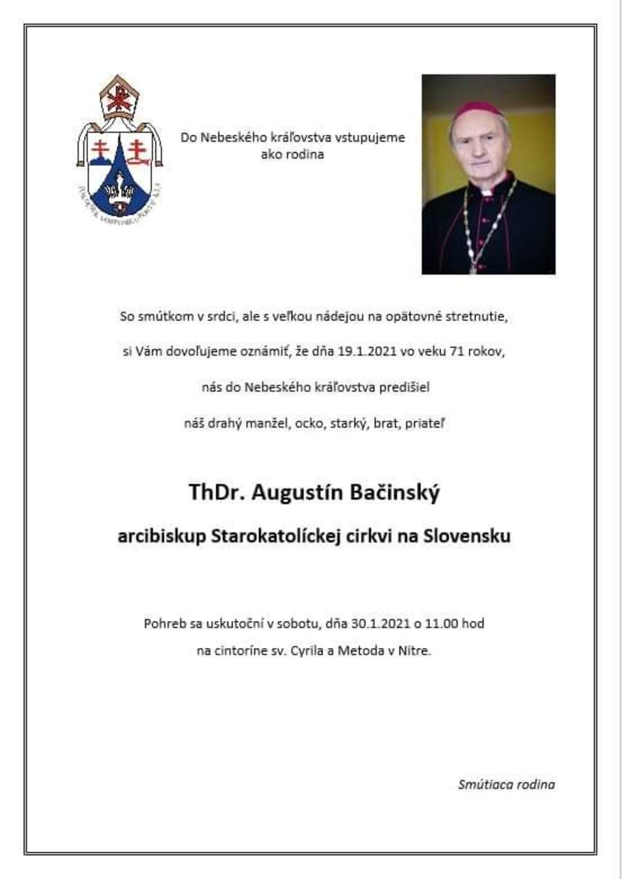 Kondolencia pri úmrtí arcibiskupa Bačinského