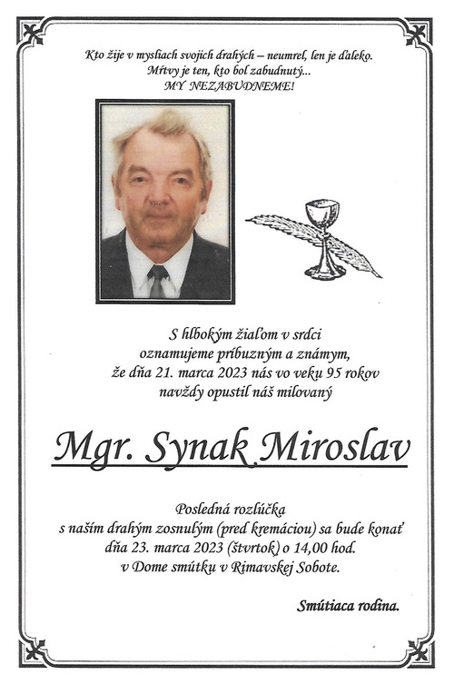 Vo veku 95 rokov zomrel brat farár Miroslav Synak