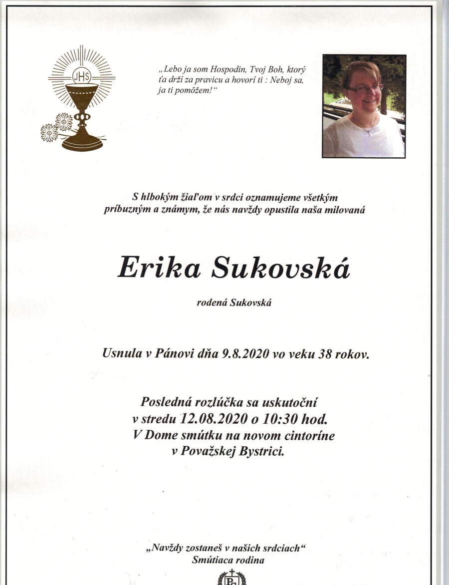 Zomrela Erika Sukovská