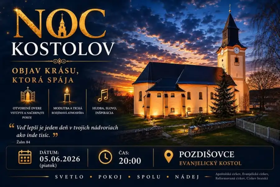 Noc kostolov 2026 v Pozdišovciach