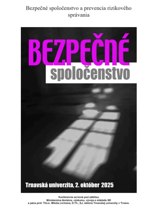 POZVÁNKA na konferenciu: Bezpečné spoločenstvo