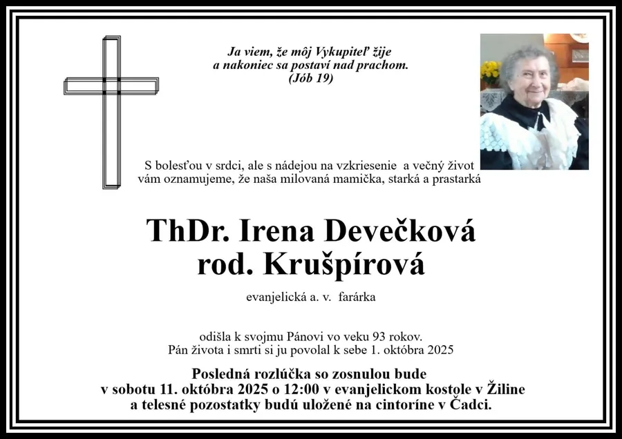 Posledné zbohom sestre farárke Irene Devečkovej