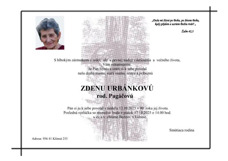 Zomrela naša spolusestra Zdena Urbánková
