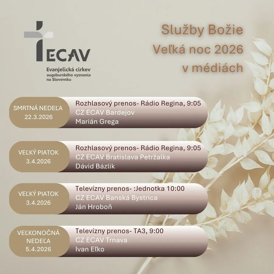 PRENOSY SLUŽIEB BOŽÍCH, VEĽKÁ NOC 2026