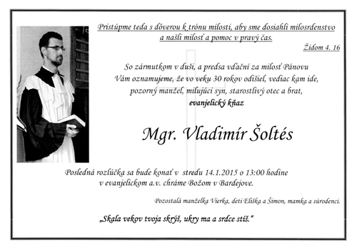 Zomrel brat farár Mgr. Vladimír Šoltés
