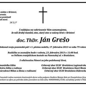 Zomrel brat farár doc. ThDr. Ján Grešo