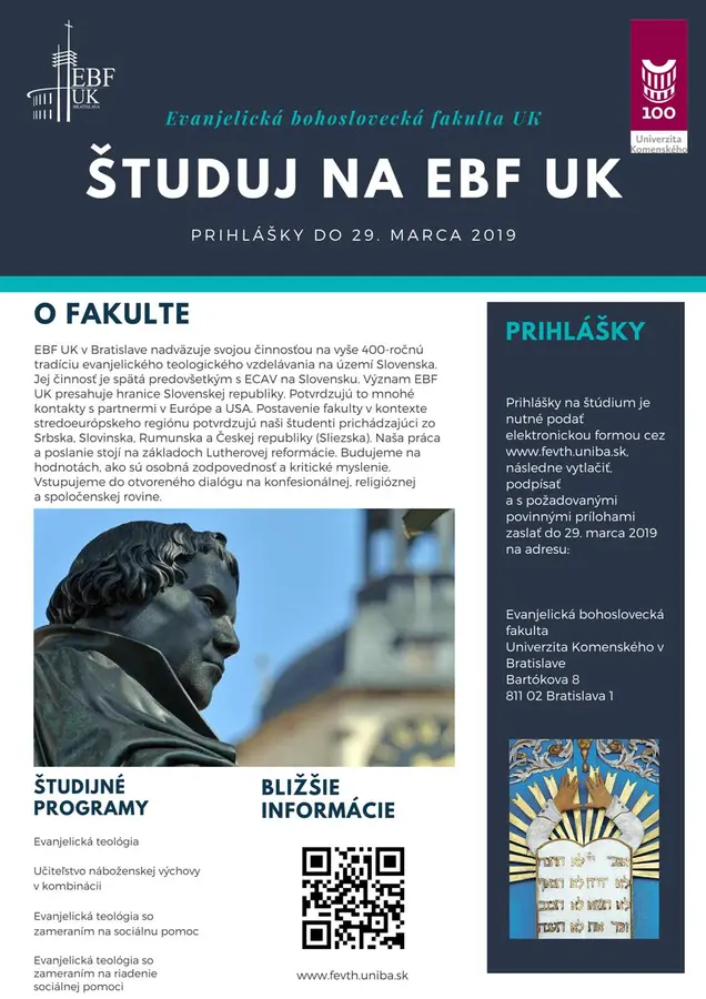 Oznam o možnostiach štúdia na Evanjelickej bohosloveckej fakulte Univerzity Komenského v Bratislave
