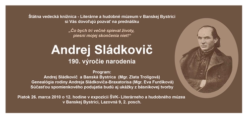 190. výročie narodenia A. Sládkoviča