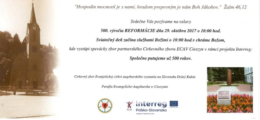 Odhalenie Pamätníka 500. výročia reformácie v Dolnom Kubíne 29. 10.
