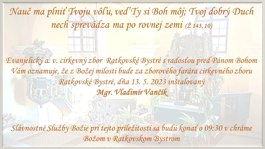 Pozvánka na inštaláciu do Ratkovského Bystrého