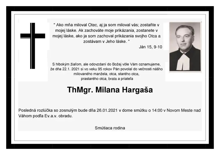 Zomrel brat farár Milan Hargaš
