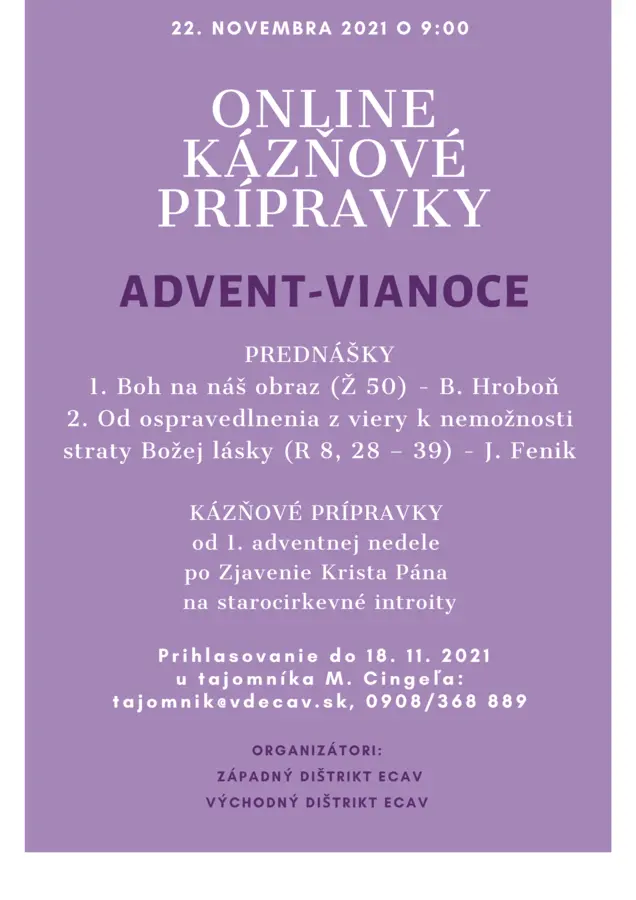 POZVÁNKA: ONLINE KÁZŇOVÉ PRÍPRAVKY K ADVENTU A VIANOCIAM 2021