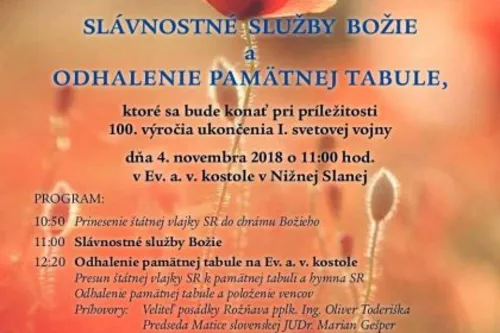 Slávnostné služby Božie a odhalenie pamätnej tabule v Nižnej Slanej