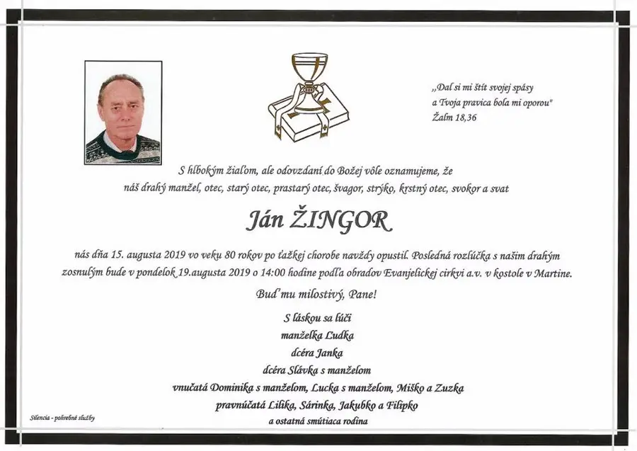 Opustil nás Ján Žingor