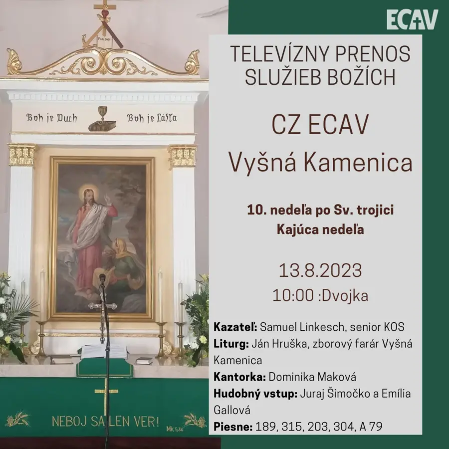  Televízne Služby Božie Vyšnej Kamenice- 13.8.2023