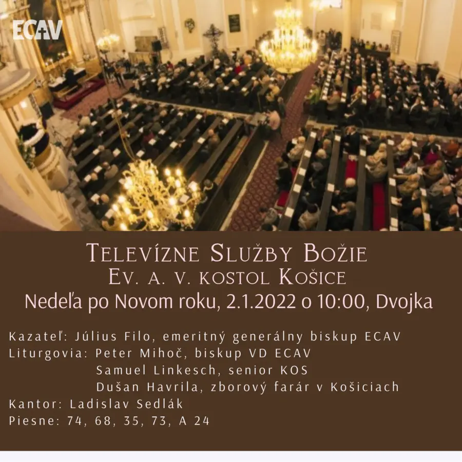 Televízne Služby Božie v Nedeľu po Novom roku z Košíc, 2.1.2022 o 10:00