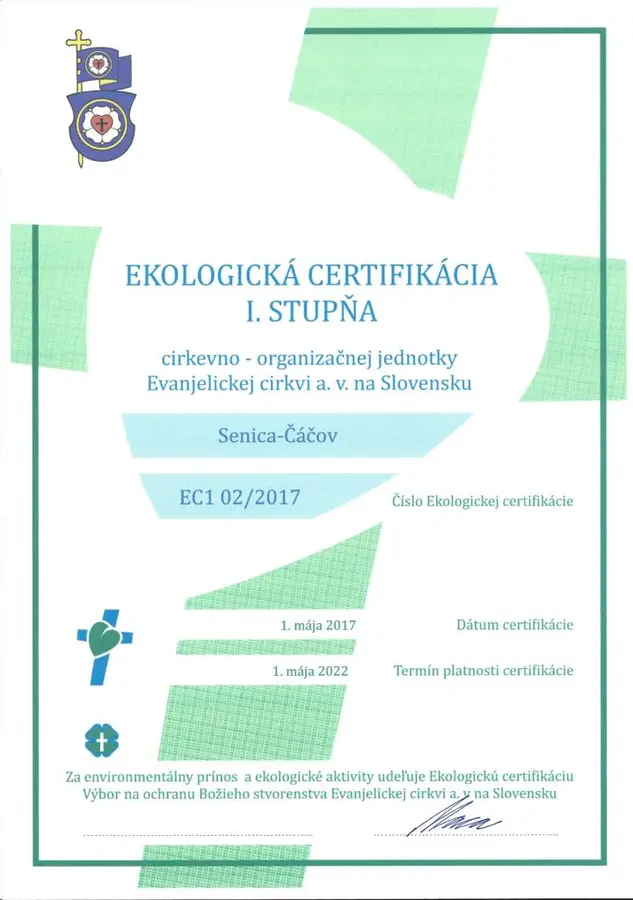Certifikácia pre CZ ECAV Senica − Čáčov 