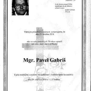 Pohrebná rozlúčka s Mgr. Pavlom Gabrišom