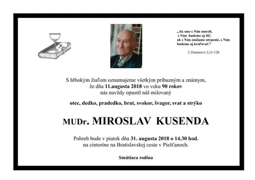 Pohrebná rozlúčka s MUDr. Miroslavom  Kusendom