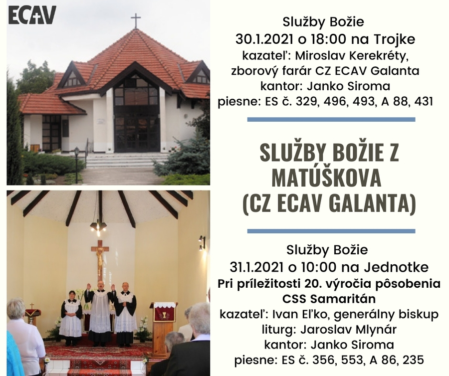 Služby Božie 30.1. a 31.1. z Matúškova vo vysielaní RTVS
