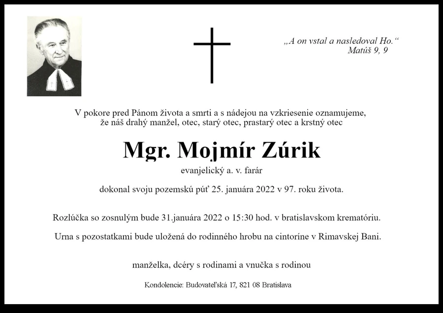 Zomrel brat farár Mojmír Zúrik