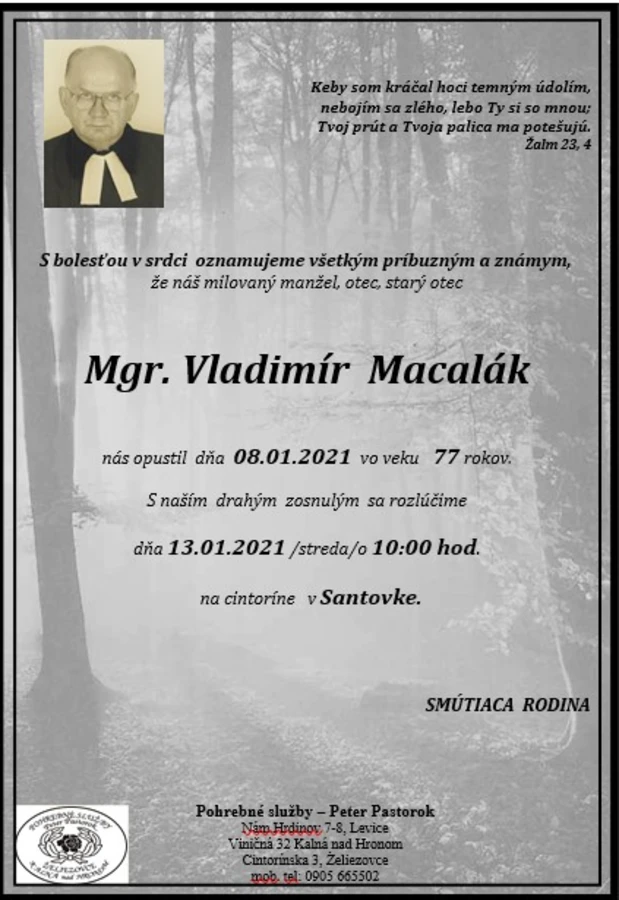 Zomrel brat farár Vladimír Macalák (77)