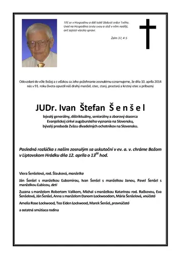 Pohrebná rozlúčka s bratom JUDr. Ivanom Štefanom Šenšelom
