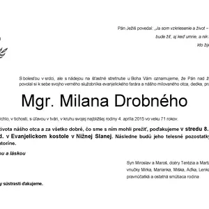 Pohrebná rozlúčka s bratom farárom Mgr. Milanom Drobným