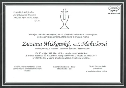 Pohrebná rozlúčka so sestrou Zuzanou Miškovskou