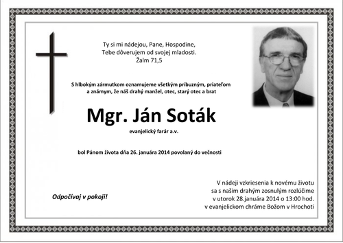 Pohrebná rozlúčka s bratom farárom Mgr. Jánom Sotákom