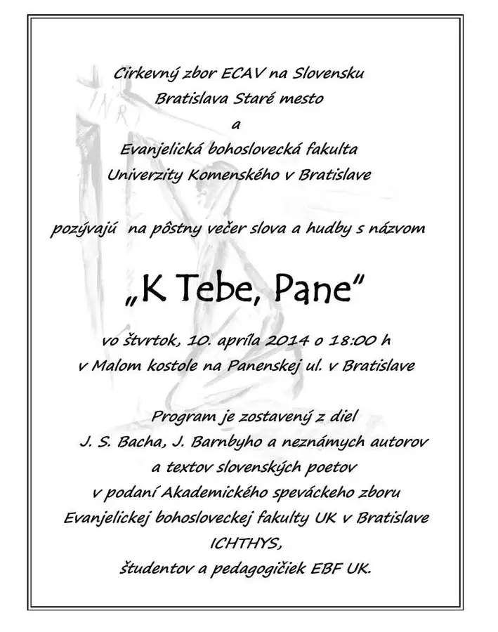 Pozvánka na služby Božie a koncert 10. 4.