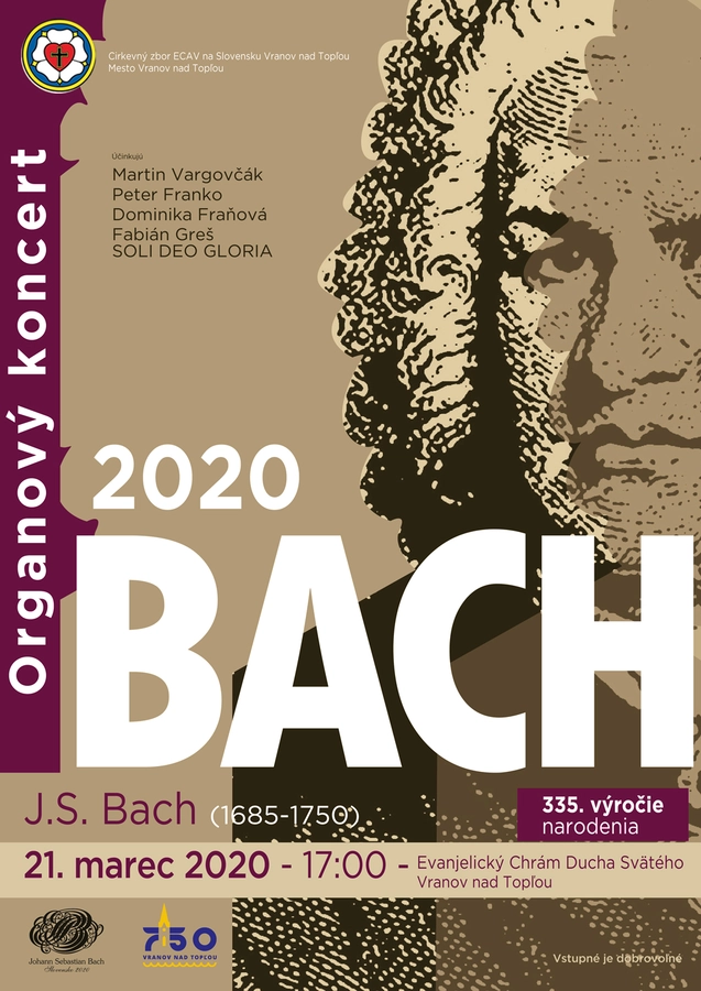 Pozvánka na organový koncert pri príležitosti 335. výročia narodenia J. S. Bacha