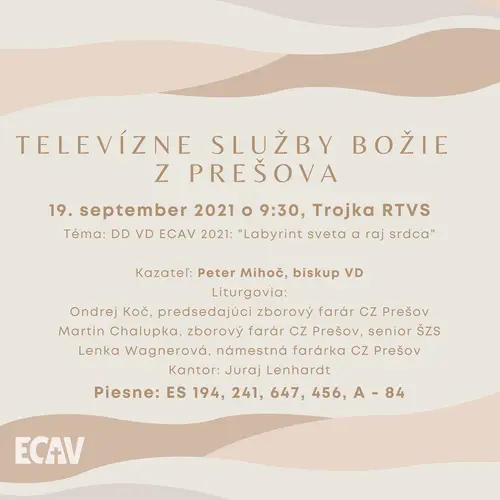 TELEVÍZNE SLUŽBY BOŽIE Z PREŠOVA- 19.9.2021 o 9:30 Trojka