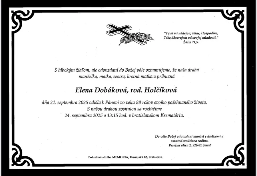 Zomrela Elena Dobáková