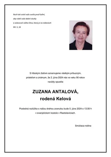 Zomrela sestra Zuzana Antalová
