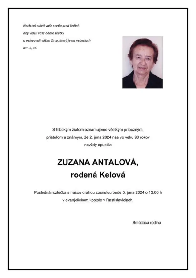 Zomrela sestra Zuzana Antalová