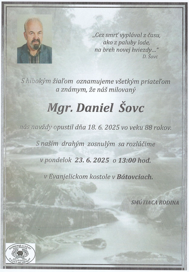 Zomrel Daniel Šovc