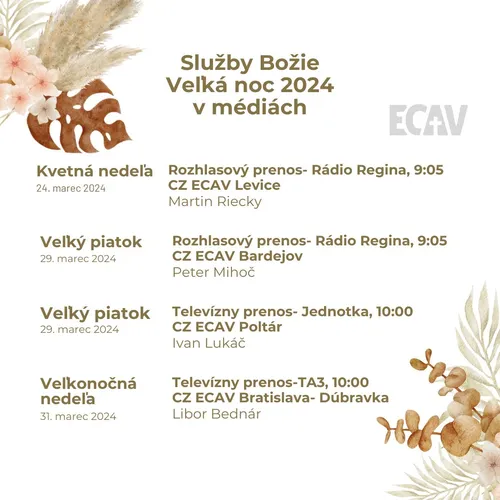  PRENOSY SLUŽIEB BOŽÍCH, VEĽKÁ NOC 2024