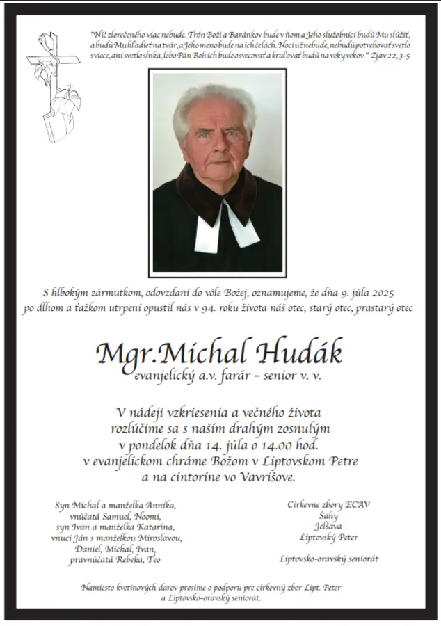 Zomrel brat farár v. v. Michal Hudák