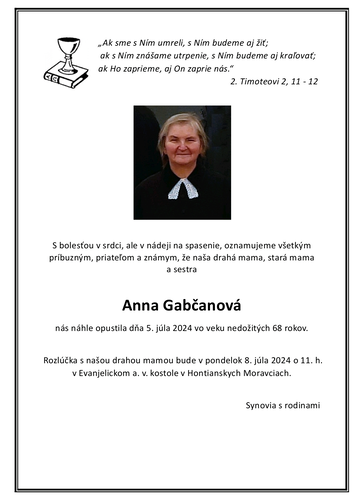 Posledné zbohom sestre Gabčanovej