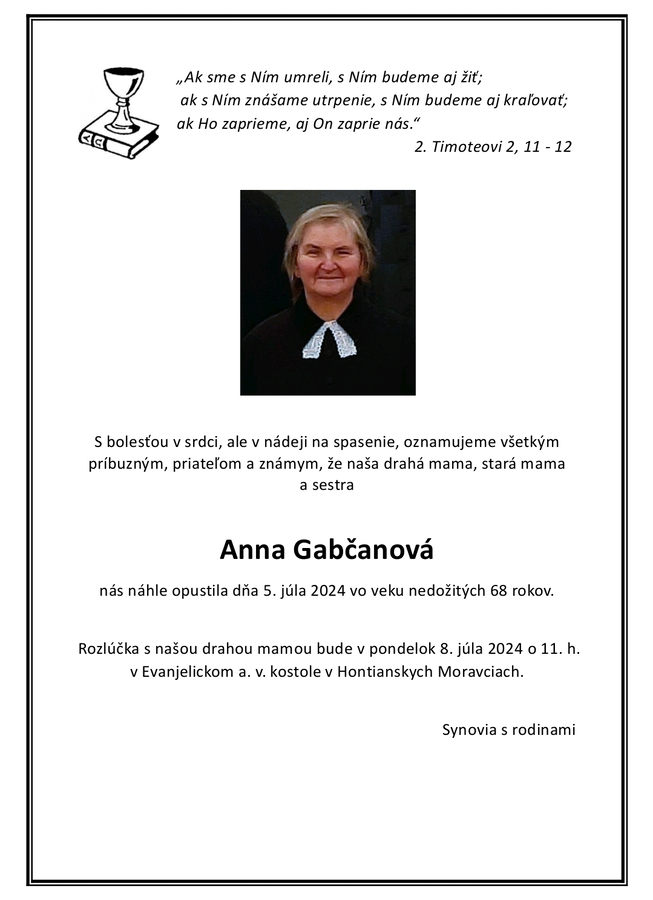 Posledné zbohom sestre Gabčanovej