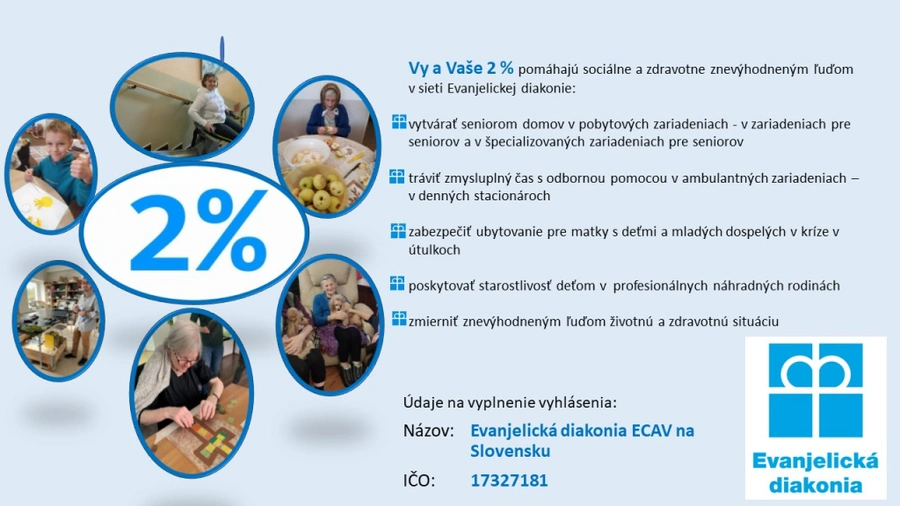 Podporte diakonickú službu poukázaním 2-3% dane